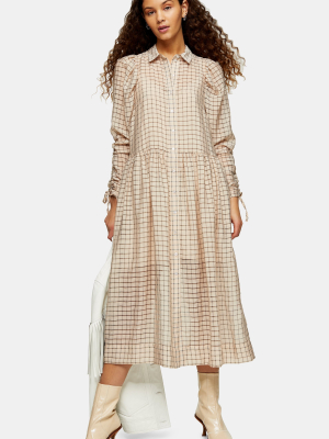 Ecru Check Organza Shirt Midi Dress