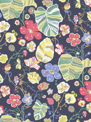 Gwyneth Floral Wallpaper In Navy From The Bluebell Collection By Brewster Home Fashions