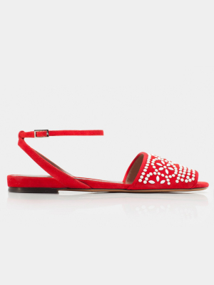 Petal Red Kidsuede/white Beads