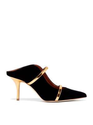 Maureen 70mm - Black Gold Velvet Heeled Mule