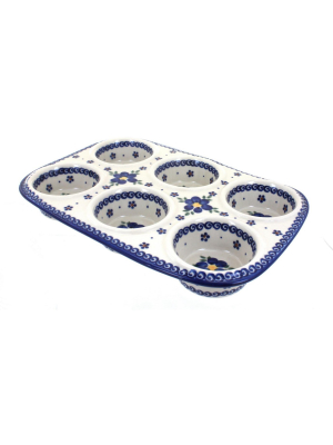 Blue Rose Polish Pottery Spring Blossom Muffin Pan