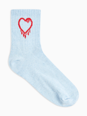 Blue Dripping Heart Tube Socks