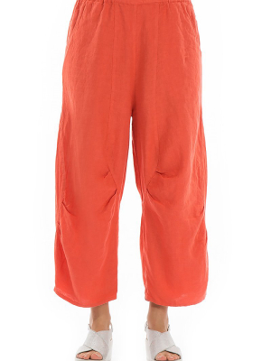 Ruched New Orange Linen Trousers