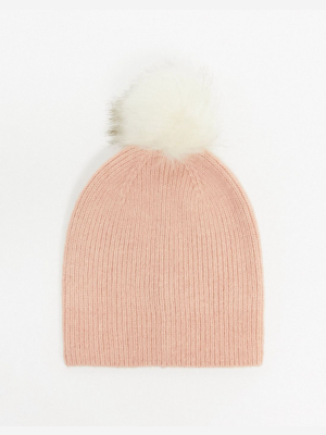 Pieces Wool Beanie With Pom Pom In Pink