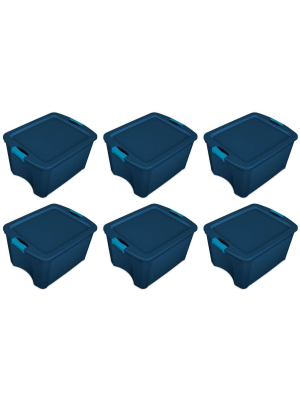Sterilite 18 Gallon Heavy Duty Latch And Carry Storage Tote (6 Pack), True Blue