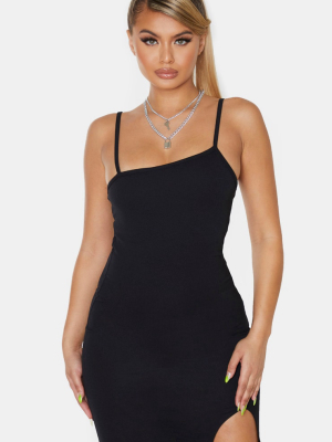 Black Strappy Split Hem Bodycon Dress