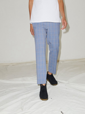 Pull-on Trouser In Blue Plaid