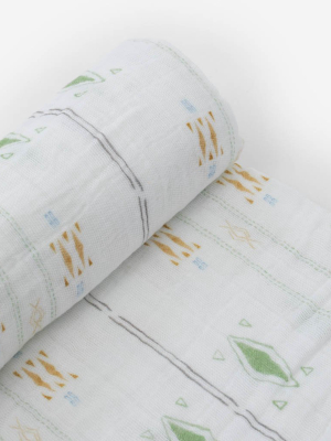 Cotton Muslin Swaddle Blanket - Diamond Stripe