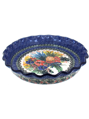Blue Rose Polish Pottery Summer Blooms Pie Plate