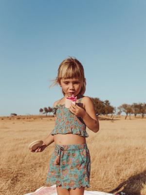 Louise Misha Girls Vallaloid Shorts - Turquoise Flowers