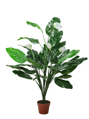 Northlight 47.5" Tropical Peace Lily Spathe Artificial Potted Plant - Green/white