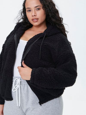 Plus Size Faux Shearling Zip-up Hoodie