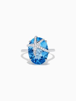 Effy Seaside 14k Gold Blue Topaz And Diamond Starfish Ring, 13.74 Tcw