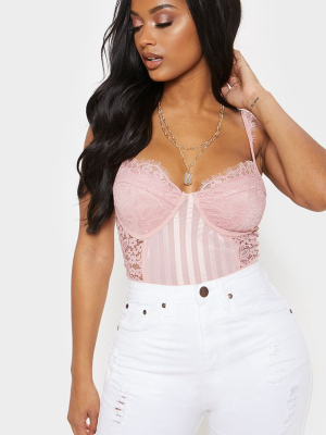 Shape Dusty Pink Lace Mesh Stripe Bodysuit