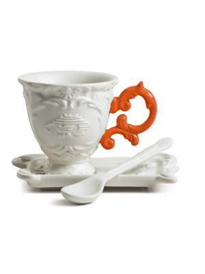 I-coffee Porcelain Coffee Mug Set W/ Orange Handle