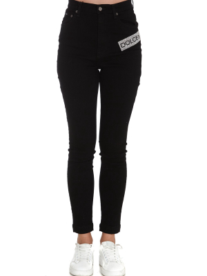 Dolce & Gabbana Crystal Logo Embellished Jeans