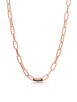 14kt Matte Rose Gold Black Diamond Chain Link Bianco Necklace