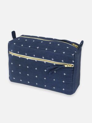 Cross Stitch Toiletry Bag - Navy