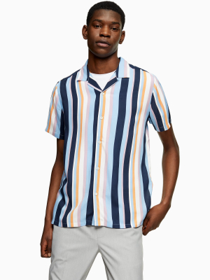 Considered Blue, Orange And Navy Stripe Slim Shirt