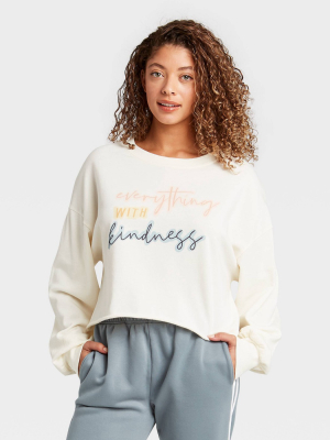 Women's Conquer With Kindness Cropped Graphic Sweatshirt - Cream