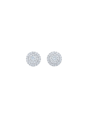 Sunburst Diamond Halo Studs - White Gold