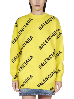 Balenciaga Allover Logo Intarsia Sweater