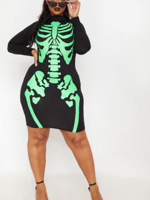 Plus Black Neon Skeleton Print Long Sleeve Midi...