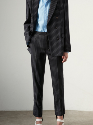 Striped Double-breasted Wool Blazer