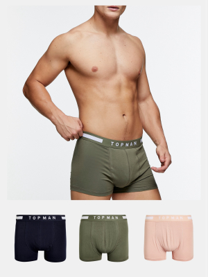 Navy, Khaki And Pink Trunks 3 Pack*