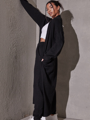 Black Recycled Balloon Sleeve Maxi Cardigan