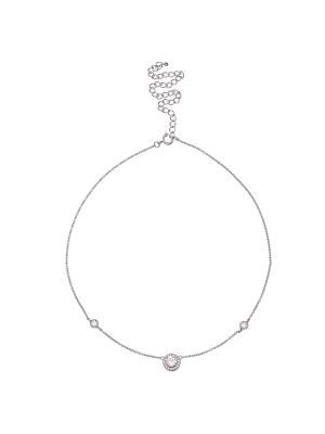 Women's Choker Necklace With Extender And Cubic Zirconia In Sterling Silver - Silver (12" + 4")