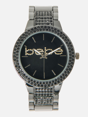 Bebe Logo Crystal Bezel Watch