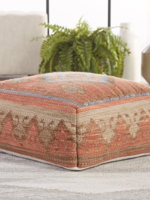 Ember Indoor/outdoor Tribal Pouf In Orange & Blue