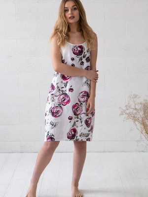 Pink Rose Print Linen Night Dress