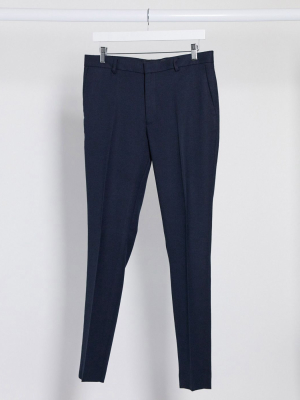 Asos Design Wedding Super Skinny Suit Pants In Wool Look In Navy