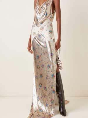 Floral-print Chainmail Maxi Dress