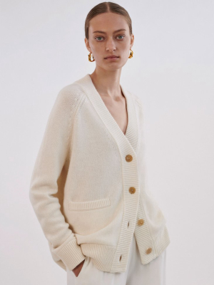 Oversized Cardigan In Wool Cashmere - Ivory