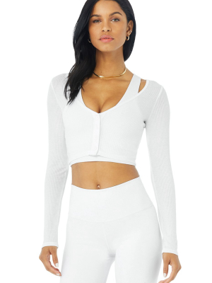 Ribbed Cropped Whisper Cardigan - White