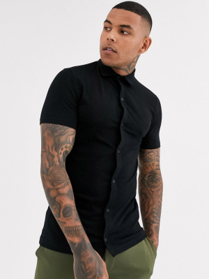 Asos Design Organic Muscle Fit Jersey Shirt In Black