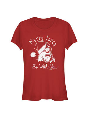 Junior's Star Wars Christmas Chewie Merry Force T-shirt