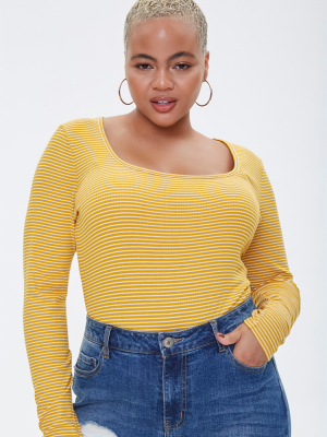 Plus Size Rib-knit Striped Top