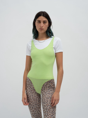 Semi Sheer Seamfree Bodysuit Opaline Green