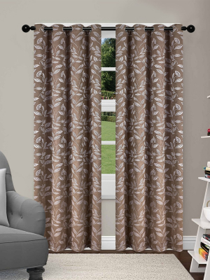 Blue Nile Mills Aspen Room Darkening Noise Reducing Jacquard Leaf Blackout Curtain Set