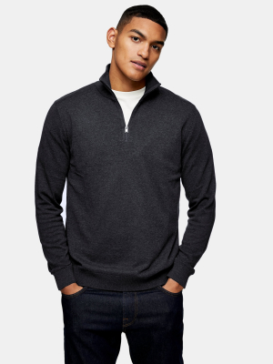 Selected Homme Navy Half Zip Cardigan