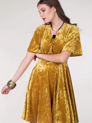 Gold Wrap Over Circle Skirt Dress