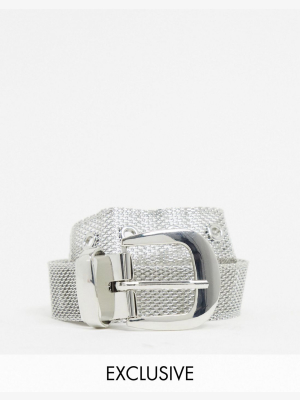 My Accessories London Exclusive Waist And Hip Jeans Belt In Silver Mesh