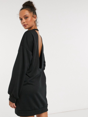 Asos Design Mini Sweat Dress With Open Back In Black