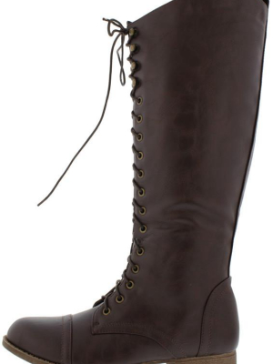 Libby05 Brown Lace Up Knee High Combat Boot