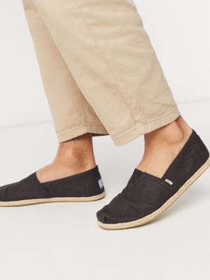 Toms Espadrilles In Black Linen With Rope Detail