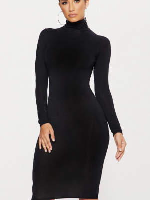 Basic Black Roll Neck Midi Dress